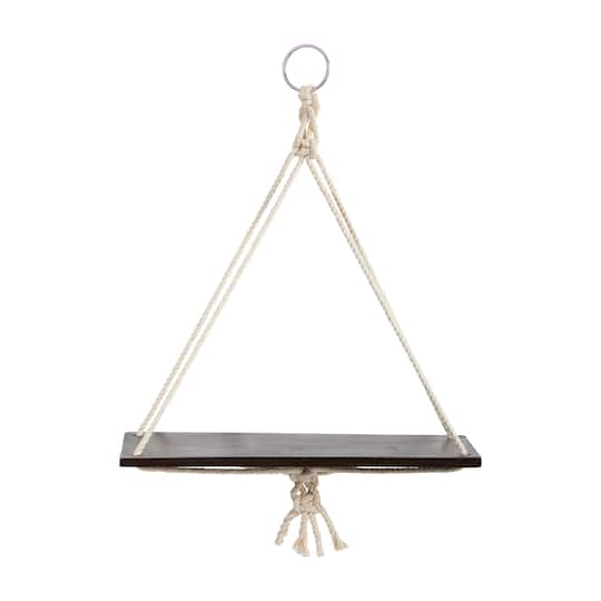 18" x 16" Hand Crafted Macrame Wall Hanging with Wooden Shelf